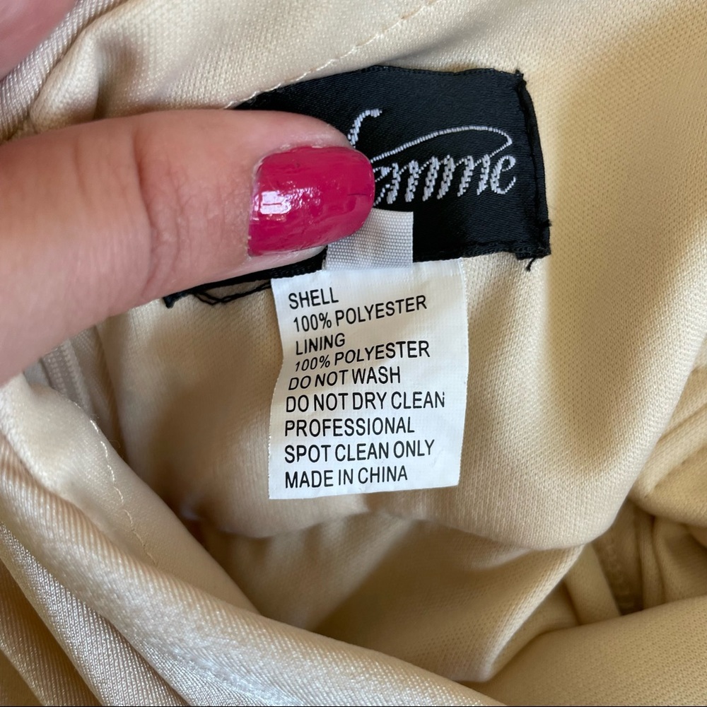 La Femme Cross Back Satin Jersey Trumpet Strappy Back Maxi Dress 4 Nude Beige - Picture 12 of 12